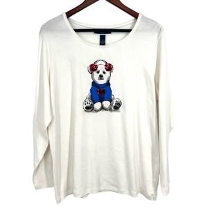 NEW Karen Scott Woman Plus Size 1X Christmas Bear Blouse Shirt Top Holidays Cozy